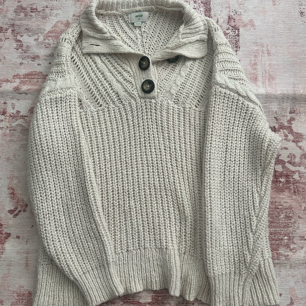 Aerie Cream Cowl Neck Sweater with Chunky Knit